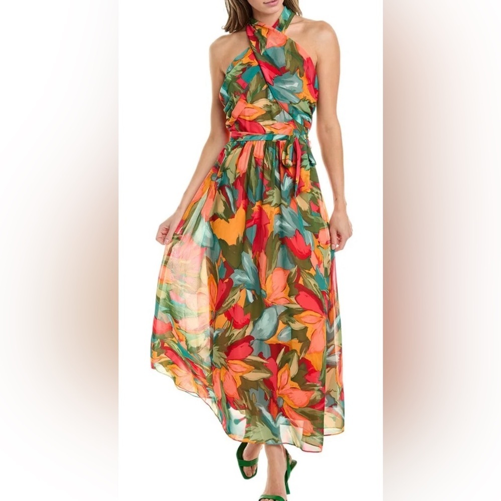 London Times Women's Twist Neck Halter Maxi Dress Sz 12